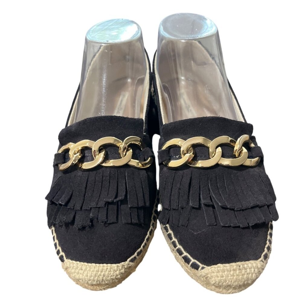 Massimo Dutti Black Suede Espadrille Loafer Gold-Chain Fringe EU 38 / US 7.5 - Picture 3 of 10